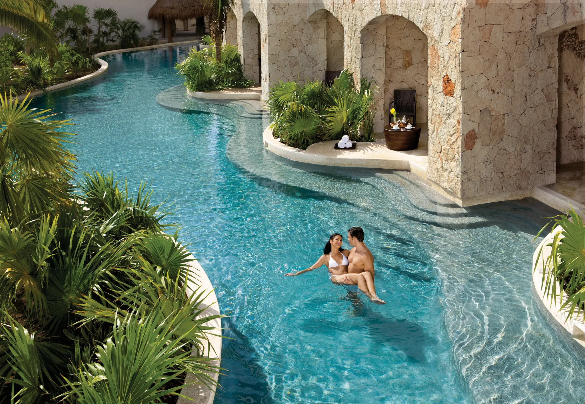 Couple in a swimout pool